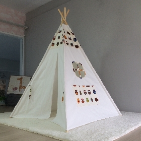 Large Canvas Kid Teepee Tent With 4 Wooden Pole Style and Carry Case