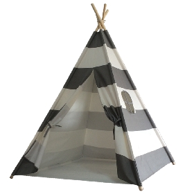 Kids Teepee Play Tent 100% Cotton Canvas Black Stripe Children Tipi Playhouse with Mat Indoor Outdoor Toy Boys Girls Baby Gift